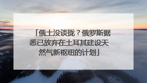 俄土没谈拢？俄罗斯据悉已放弃在土耳其建设天然气新枢纽的计划