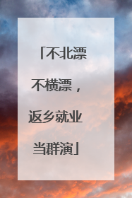 不北漂不横漂，返乡就业当群演