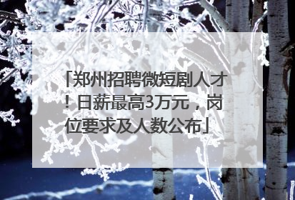 郑州招聘微短剧人才！日薪最高3万元，岗位要求及人数公布