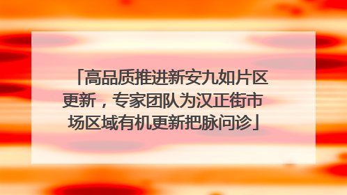 高品质推进新安九如片区更新，专家团队为汉正街市场区域有机更新把脉问诊